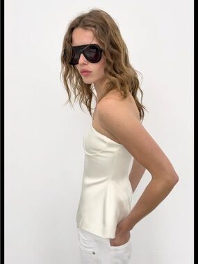 Zara Strapless Sculpted Peplum Camisole in Cream-White